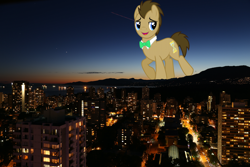 Size: 1998x1332 | Tagged: safe, artist:illumnious, doctor whooves, pony, british columbia, building, canada, city, giant pony, highrise ponies, irl, macro, male, mega giant, night, photo, ponies in real life, scenery, vancouver