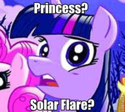 Size: 382x342 | Tagged: safe, idw, applejack, nightmare star, pinkie pie, princess celestia, twilight sparkle, alicorn, earth pony, pony, caption, nightmare who, open mouth, speculation, text, wat