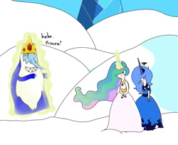 Size: 993x805 | Tagged: safe, artist:skatergirl8888, princess celestia, princess luna, adventure time, crossover, horned humanization, humanized, ice king