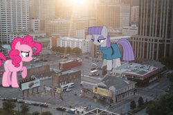 Size: 1500x1000 | Tagged: safe, artist:chrzanek97, artist:dashiesparkle, maud pie, pinkie pie, earth pony, pony, building, city, duo, female, giant pony, giantess, highrise ponies, irl, louisiana, macro, mare, new orleans, photo, ponies in real life