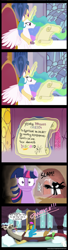 Size: 1500x5500 | Tagged: safe, artist:elbdot, discord, princess celestia, twilight sparkle, alicorn, pony, keep calm and flutter on, chocolate milk, comic, discord being discord, karma