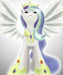 Size: 1250x1500 | Tagged: dead source, safe, artist:denial-is-tragic, princess celestia, alicorn, pony, disappointed, frown, hoof shoes, solo, spread wings