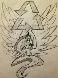 Size: 768x1040 | Tagged: safe, artist:invaderzina, princess celestia, alicorn, pony, recycle, recycling, traditional art