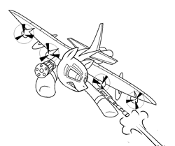 Size: 1018x852 | Tagged: safe, artist:pencil bolt, oc, oc only, oc:explosive angel, fly, original species, plane pony, pony, ac-130, cannon, gau-12, gun, gunship, lockheed ac-130, male, plane, shooting, sky, solo, war, weapon