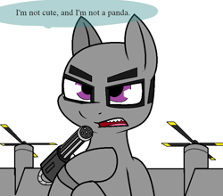 Size: 802x706 | Tagged: safe, artist:pencil bolt, oc, oc only, oc:explosive angel, original species, panda, plane pony, pony, ac-130, autocannon, gau-12, gunship, i'm not cute, minigun, plane, purple eyes