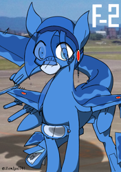 Size: 4264x6040 | Tagged: safe, artist:zemlya, original species, plane pony, pony, absurd resolution, airport, japanese, looking at you, mitsubishi, mitsubishi f-2, plane