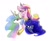 Size: 718x590 | Tagged: safe, artist:junkyardgypsy, princess cadance, princess celestia, princess luna, alicorn, pony, palindrome get, simple background