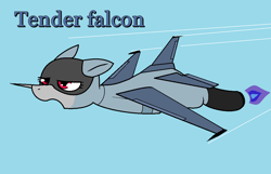 Size: 1086x698 | Tagged: safe, artist:pencil bolt, oc, oc only, oc:tender falcon, original species, plane pony, pony, blowing, f-16 fighting falcon, female, flying, open mouth, plane, red eyes, sky, wings