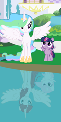 Size: 2160x4320 | Tagged: safe, artist:beavernator, princess celestia, twilight sparkle, twilight sparkle (alicorn), oc, oc:fausticorn, alicorn, pony, alternate universe, female, filly, lauren faust, mare