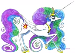 Size: 1280x906 | Tagged: safe, artist:dracunnum, princess celestia, alicorn, pony, solo, style emulation, tim burton