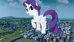 Size: 1920x1080 | Tagged: safe, artist:andoanimalia, rarity, pony, unicorn, butt, city, female, giant pony, giantess, macro, plot