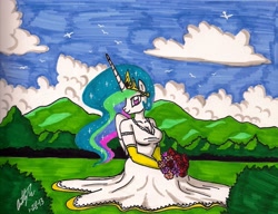 Size: 1570x1208 | Tagged: safe, artist:newyorkx3, princess celestia, anthro, clothes, dress, traditional art