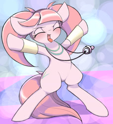 Size: 1490x1632 | Tagged: safe, artist:ccc, pacific glow, earth pony, pony, the saddle row review, bipedal, dancing, pacifier, solo, tongue out