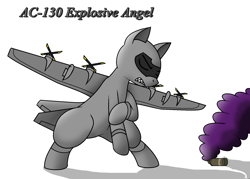 Size: 1716x1228 | Tagged: safe, artist:pencil bolt, oc, oc only, oc:explosive angel, original species, plane pony, pony, ac-130, male, plane, purple smoke, sharp teeth, simple background, smoke grenade, solo, teeth, white background