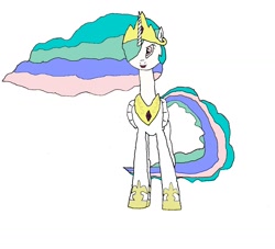 Size: 1360x1236 | Tagged: safe, artist:red-supernova64, princess celestia, alicorn, pony, female, happy, horn, mare, multicolored mane, solo, white coat