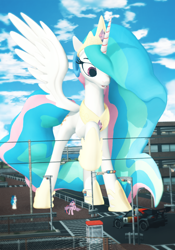 Size: 700x1000 | Tagged: safe, artist:feuerrader-nmm, dj pon-3, princess celestia, twilight sparkle, twilight sparkle (alicorn), vinyl scratch, alicorn, pony, unicorn, 3d, car, giant pony, giantlestia, macro, source filmmaker