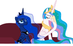 Size: 1344x840 | Tagged: safe, artist:shadowweaver97, princess celestia, princess luna, alicorn, pony, .svg available, facehoof, female, simple background, sofa, svg, transparent background, two best sisters play, vector