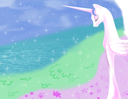 Size: 2196x1695 | Tagged: safe, artist:whitewing1, princess celestia, alicorn, pony, female, mare, multicolored mane, solo, white coat