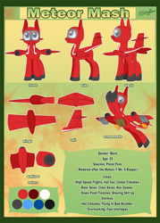 Size: 714x1000 | Tagged: safe, artist:unisoleil, oc, oc:meteor mash, original species, plane pony, pony, female, gloster meteor, plane, reference sheet, solo