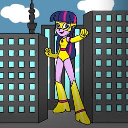 Size: 800x800 | Tagged: safe, artist:samuelpics, twilight sparkle, human, equestria girls, female, giantess, golden princess, macro, magic gaia, superhero