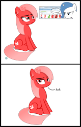 Size: 2200x3459 | Tagged: safe, artist:arifproject, artist:badumsquish, part of a series, part of a set, oc, oc only, oc:downvote, oc:theme, earth pony, pony, unicorn, derpibooru, derpibooru ponified, derpibooru theme illusion, dialogue, downvote vs theme, female, hairclip, illusion, kek, looking at you, meta, ponified, reply, simple background, sitting, smiling, transparent background, vector