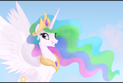 Size: 1280x861 | Tagged: safe, artist:mn27, princess celestia, alicorn, pony, female, grin, jewelry, looking at you, mare, regalia, smiling, solo