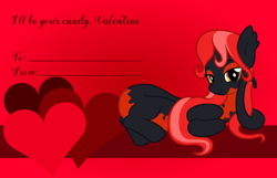 Size: 3156x2028 | Tagged: safe, artist:badumsquish, derpibooru exclusive, oc, oc only, oc:mave, alp-luachra, original species, bedroom eyes, draw me like one of your french girls, female, heart, looking at you, on side, prehensile tail, red and black oc, smiling, solo, valentine, valentine's day, valentine's day card