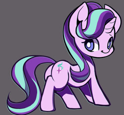 Size: 1124x1045 | Tagged: safe, artist:ccc, starlight glimmer, pony, unicorn, cute, female, glimmer glutes, glimmerbetes, gray background, looking at you, mare, plot, simple background, smiling, solo