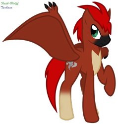 Size: 732x768 | Tagged: safe, artist:faith-wolff, kaiju pony, pegasus, pony, fanfic:the bridge, godzilla (series), male, ponified, raised hoof, rodan, socks (coat marking), solo, stallion