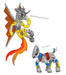 Size: 1024x1166 | Tagged: safe, kaiju pony, godzilla (series), jet jaguar, mecha king ghidorah, ponified