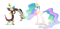 Size: 14085x6951 | Tagged: safe, artist:jordila-forge, discord, princess celestia, alicorn, draconequus, pony, absurd resolution, bowing, dislestia, duo, female, male, mare, shipping, simple background, straight, transparent background, vector