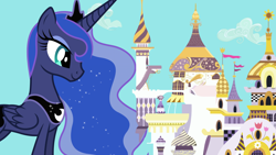 Size: 1920x1080 | Tagged: safe, artist:90sigma, artist:a01421, artist:boneswolbach, artist:jerryakiraclassics19, princess celestia, princess luna, alicorn, pony, big pony, canterlot, canterlot castle, castle, cloud, crown, day, daytime, ethereal mane, eyeshadow, female, giant pony, giantess, jewelry, macro, makeup, mare, mega giant, mega luna, regalia, size difference, smiling, story in the source