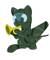 Size: 1500x1800 | Tagged: safe, artist:ahorseofcourse, oc, original species, plane pony, pony, musical instrument, plane, solo, stuka, trumpet