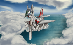 Size: 3600x2200 | Tagged: safe, artist:andromailus, oc, oc only, original species, plane pony, pony, a-4 skyhawk, cloud, ocean, plane, solo