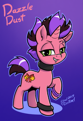 Size: 745x1082 | Tagged: safe, alternate version, artist:soulcentinel, oc, oc:dazzle dust, pony, unicorn, female, filly, gradient background, punk, raised hoof, solo