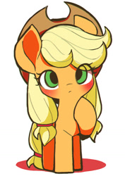 Size: 1128x1592 | Tagged: safe, artist:ccc, applejack, earth pony, pony, applejack's hat, blushing, cowboy hat, cute, female, hat, jackabetes, looking at you, lying down, mare, simple background, solo, white background