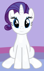 Size: 1281x2034 | Tagged: safe, artist:badumsquish, derpibooru exclusive, rarity, cow, cow pony, original species, pony, unicorn, derpibooru theme illusion, female, illusion, looking at you, raricow, sitting, smiling, solo, species swap, vector