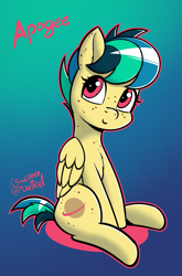 Size: 887x1346 | Tagged: safe, alternate version, artist:soulcentinel, oc, oc:apogee, pegasus, pony, female, filly, freckles, gradient background, smiling, solo