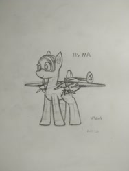 Size: 1728x2304 | Tagged: safe, artist:hbgxh, oc, oc only, original species, plane pony, pony, monochrome, plane, ponified, solo, soviet, tis ma, traditional art, war thunder