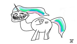 Size: 1210x693 | Tagged: safe, artist:altoid, princess celestia, alicorn, pony, female, horn, mare, multicolored mane, solo, trollestia, trollface, white coat