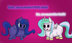 Size: 1024x610 | Tagged: safe, artist:inkiepie, princess celestia, princess luna, alicorn, fluffy pony, pony, flufflestia, lunafluff