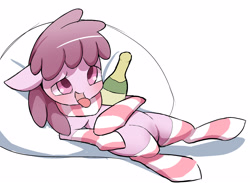 Size: 2862x2096 | Tagged: safe, artist:ccc, berry punch, berryshine, earth pony, pony, clothes, drunk, pillow, socks, solo, striped socks