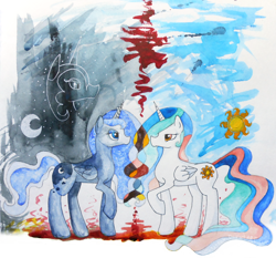 Size: 1024x956 | Tagged: safe, artist:jozjaeger, princess celestia, princess luna, alicorn, pony, crown, female, horn, mare, siblings, sisters