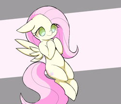 Size: 3132x2690 | Tagged: safe, artist:ccc, fluttershy, pegasus, pony, floppy ears, hooves to the chest, sitting, solo, spread wings