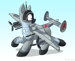 Size: 2624x2120 | Tagged: safe, artist:pencil bolt, oc, oc only, original species, plane pony, pony, plane, ponified, solo, soviet, tis ma