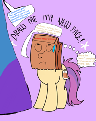 Size: 795x1005 | Tagged: safe, artist:calebtyink, artist:paperbagpony, oc, oc:paper bag, alicorn, earth pony, pony, draw me my new face, exploitable meme, meme, micro, micro/macro, tiny, tiny ponies