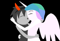 Size: 500x346 | Tagged: safe, artist:voltrathelively, princess celestia, crossover, crossover shipping, homestuck, karkat vantas, kissing, shipping