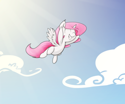 Size: 3000x2500 | Tagged: safe, artist:silverflitterdragon, princess celestia, alicorn, pony, cewestia, cute, filly, flying, happy, sky, solo