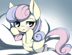 Size: 1849x1414 | Tagged: safe, artist:ccc, bon bon, sweetie drops, earth pony, pony, clothes, female, mare, pillow, socks, solo, solo female