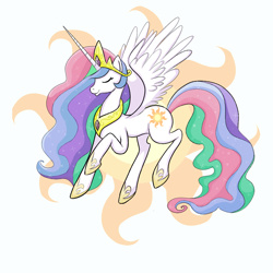 Size: 1000x1000 | Tagged: dead source, safe, artist:roomforapony, princess celestia, alicorn, pony, eyes closed, female, mare, raised hoof, simple background, solo, white background